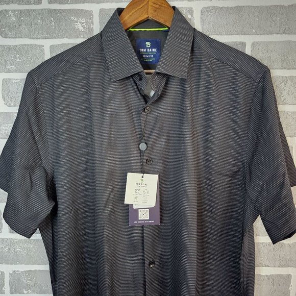 Tom Blaine Shirt Mens XL Black Dotted Button Performance Collection Slim Fit NEW - Picture 5 of 12